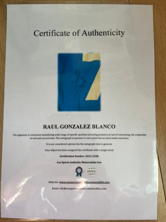 ラウール　直筆サイン入りユニフォーム　証明書付き