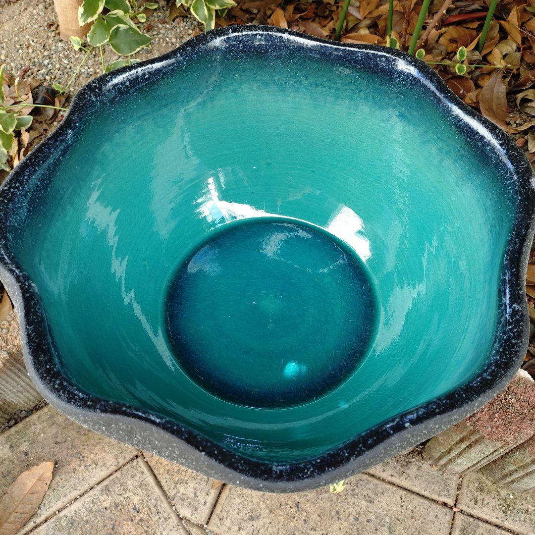 信楽焼　陶器　めだか鉢　睡蓮鉢　グリーン(大)37cm
