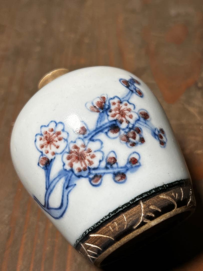 清　釉里紅花文小壷　骨董品