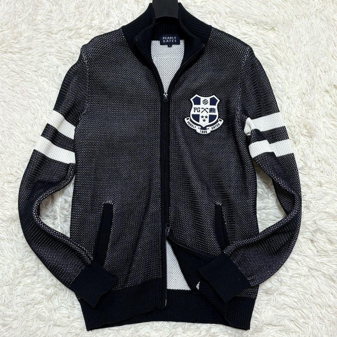 美品 パーリーゲイツ エンブレムロゴ ドライバーズニット ダブルジップ メッシュ