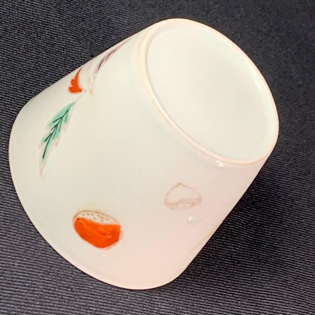 K636☆古伊万里 色絵 毬（いが）に栗図 蕎麦猪口 江戸中期