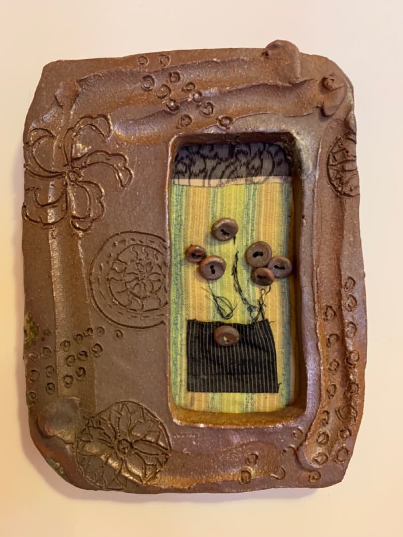 古布５　額　信楽焼　陶製　アート　美術品