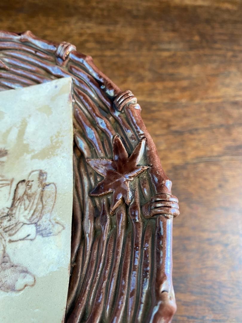 萬古焼陶器皿　日本陶磁器　工芸品　骨董品　美術品　置物　お皿　食器