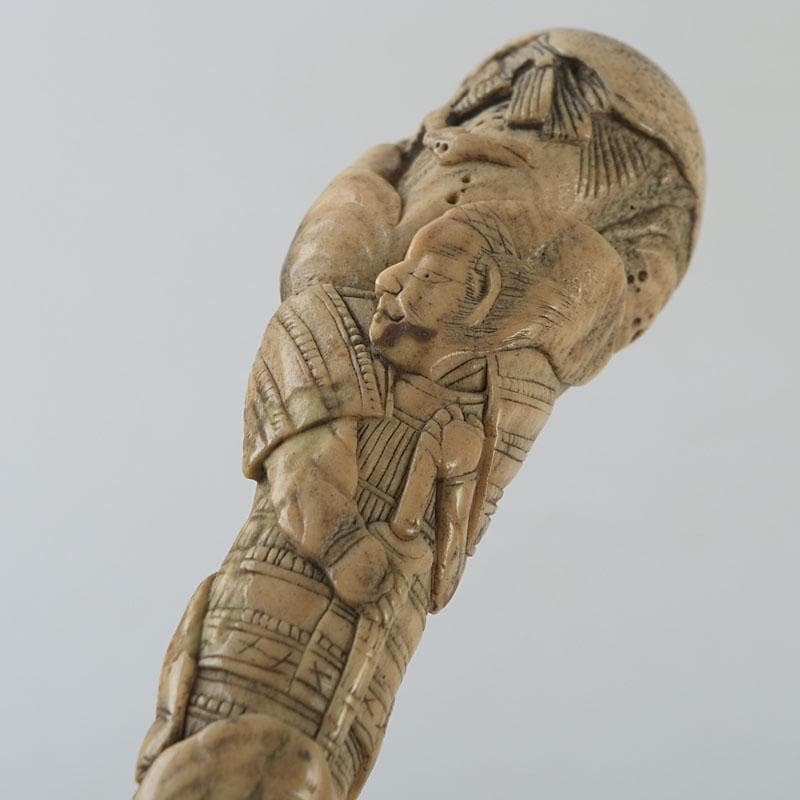 中国　獣骨彫刻　人物文　杖　長さ約93㎝　D　R9135H