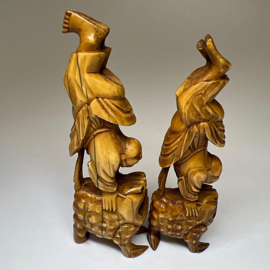 極上ガマ仙人置物一対　116g、高約11.5/10.5㎝　東Y8-0106☆2F