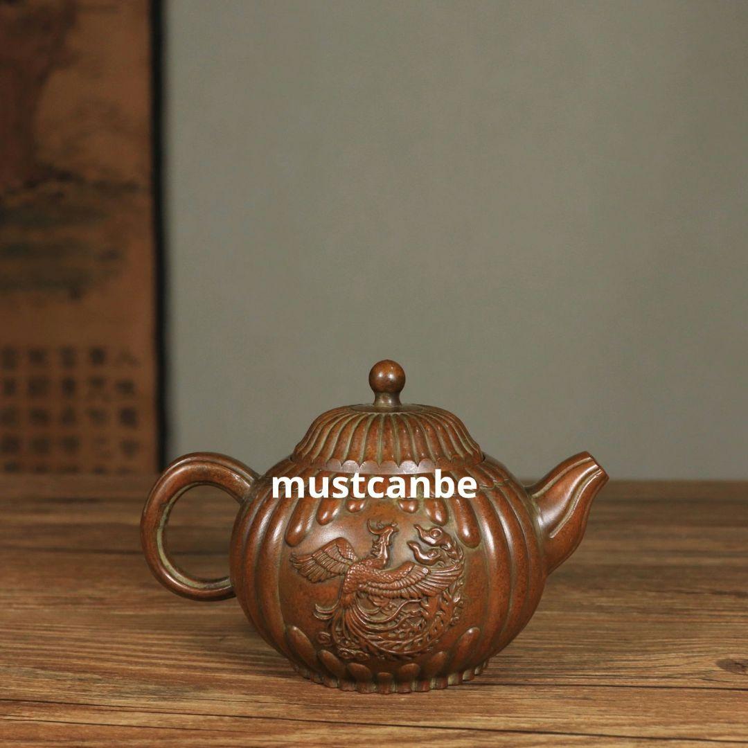 銅器 茶壺 南瓜型龍鳳銅壷 茶道具 客間 書斎家具 装飾品 工芸品 置物