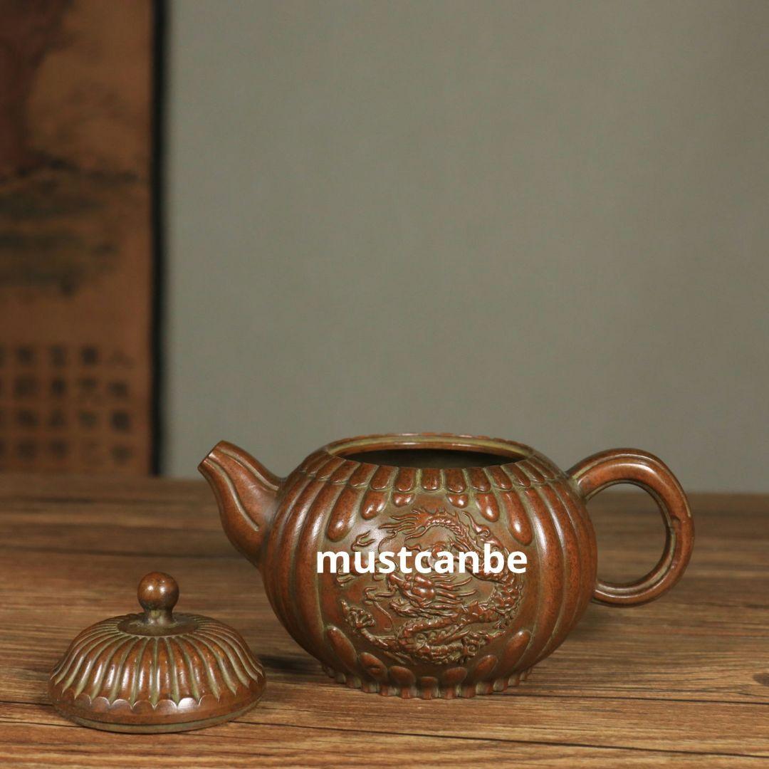 銅器 茶壺 南瓜型龍鳳銅壷 茶道具 客間 書斎家具 装飾品 工芸品 置物