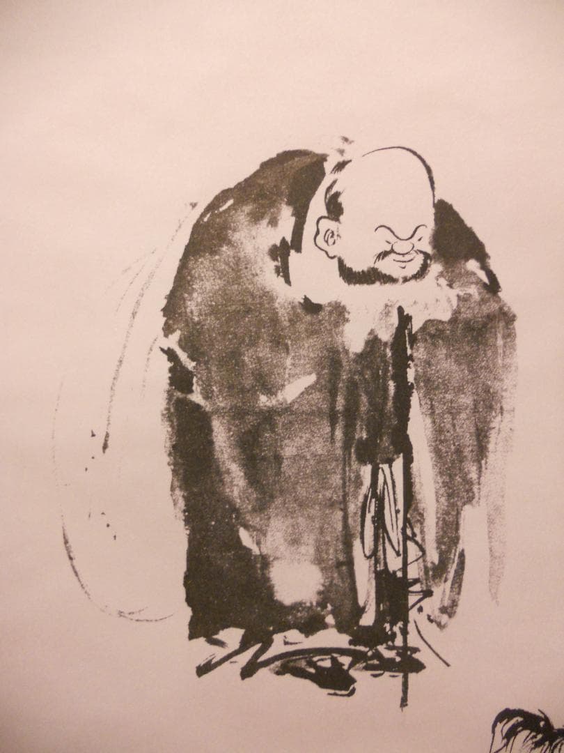 掛け軸 宮本武蔵 『 布袋観闘鶏図 』 絹本 名品 複製 希少 軸装 掛軸 美品