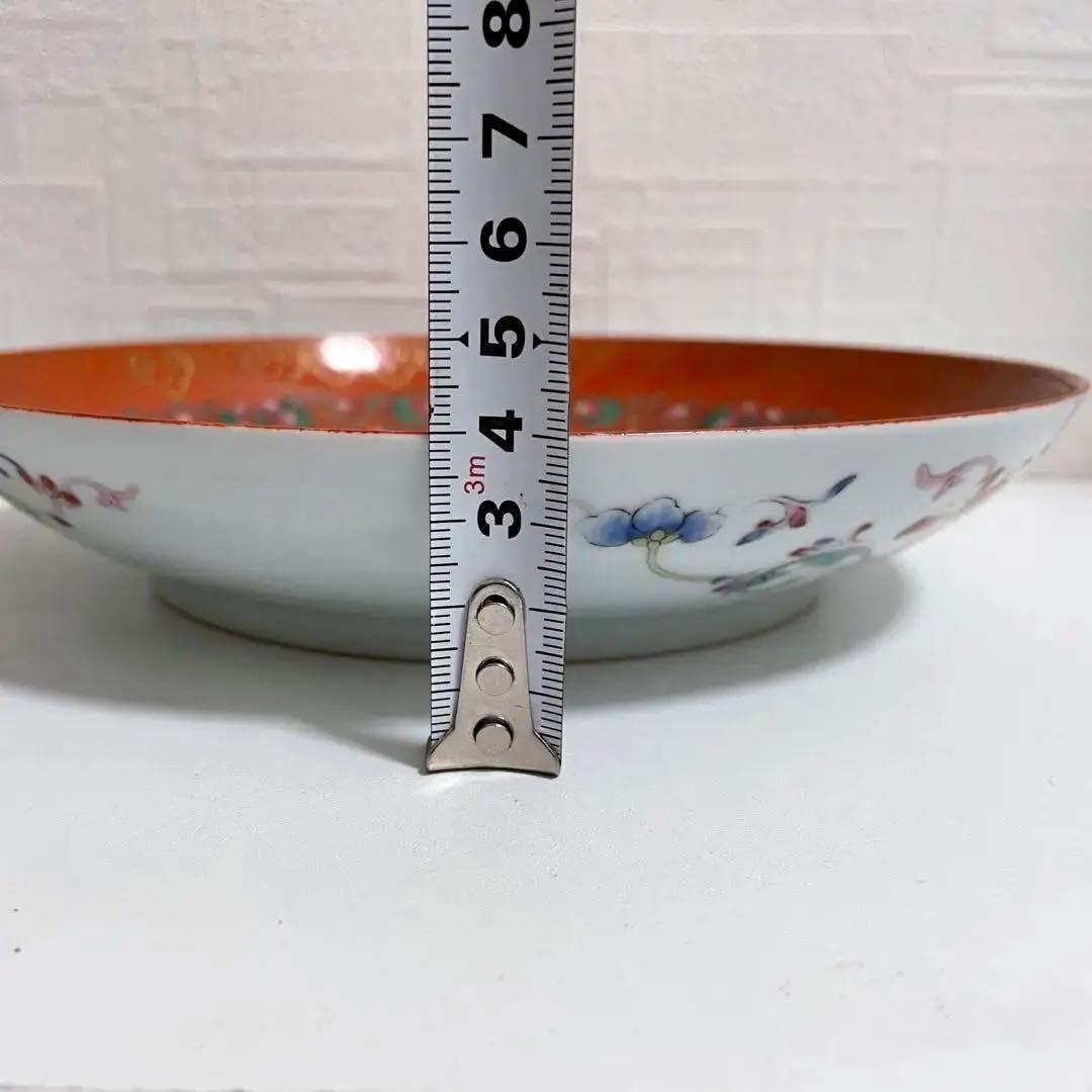 中国 骨董【大清光绪年製】赤釉金彩草花紋皿 萬壽無疆 花紋 鉢 古玩 古美術 。