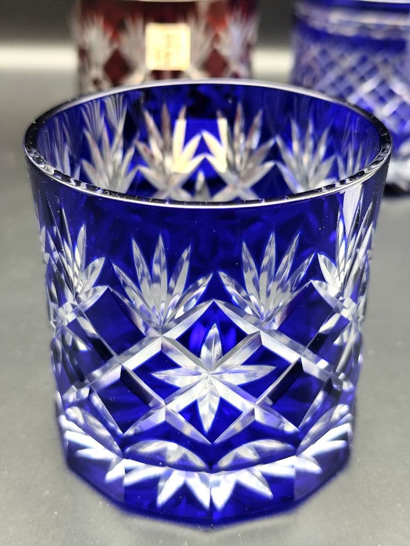 未使用品☆江戸切子 ロックグラス3客（切子、江戸切子、薩摩切子）