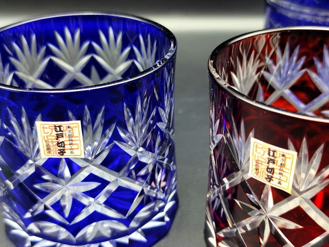 未使用品☆江戸切子 ロックグラス3客（切子、江戸切子、薩摩切子）