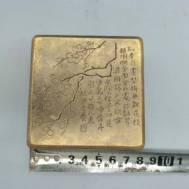 銅製 梅花墨盒 書道墨盒 印泥盒 香盒工芸品 美術品 置物
