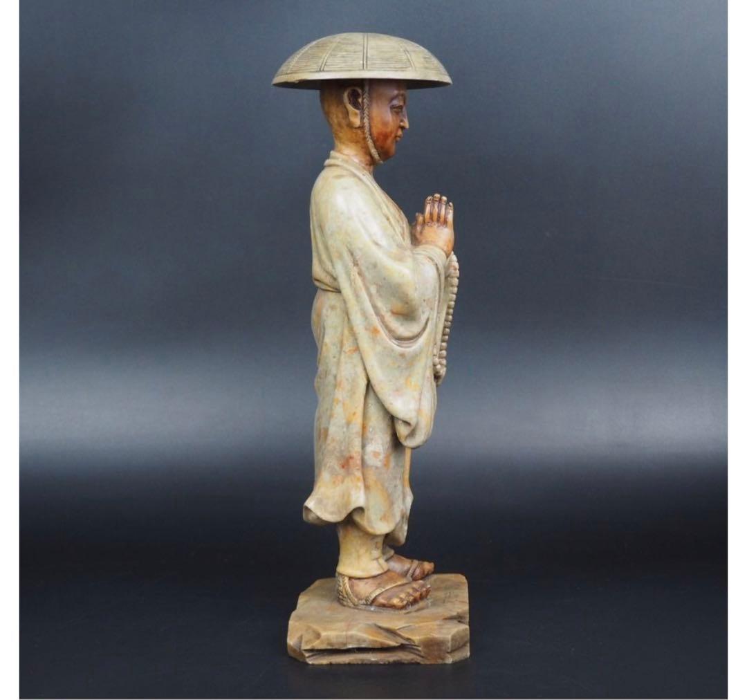 送料無料　寿山石細密彫刻　弘法大師像　高さ30ｃｍ