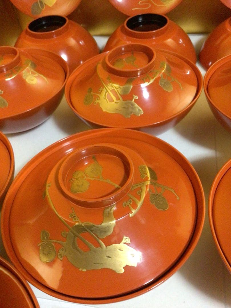 木製 蒔絵入り吸物椀10客 蓋の内側にも蒔絵