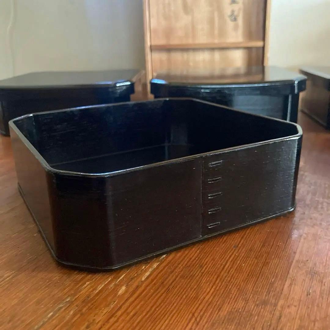 輪島塗　松華堂　山崖宗陽　蒔絵銀杏　黒塗　縁高重　五客セット