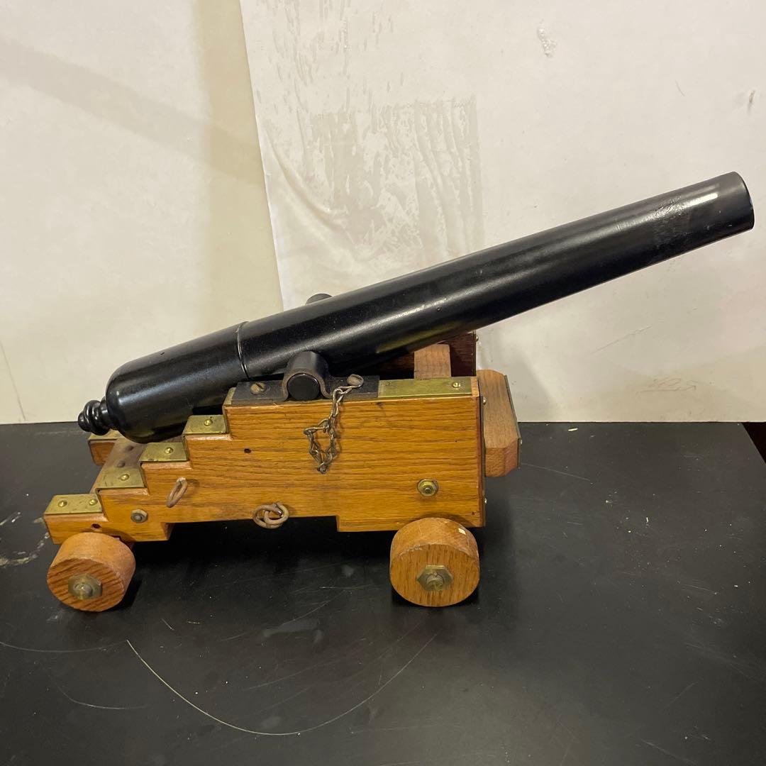 真鍮 木製大砲オーナメントデスクウェイトキャノンミリタリアモデル　海軍　短砲