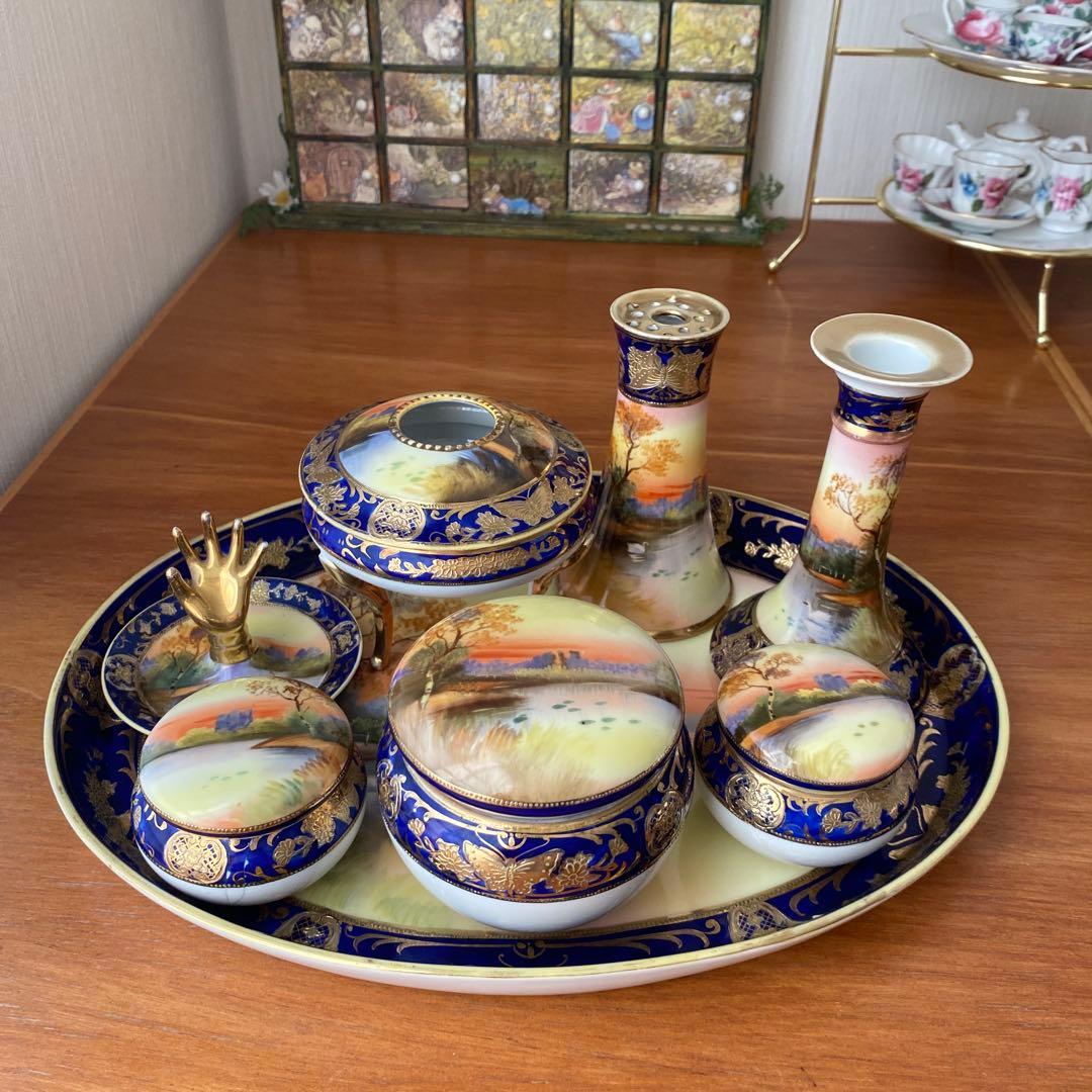 オールドノリタケ　湖水の白鳥　ドレッシングテーブルセット　英国里帰りスワンレイク