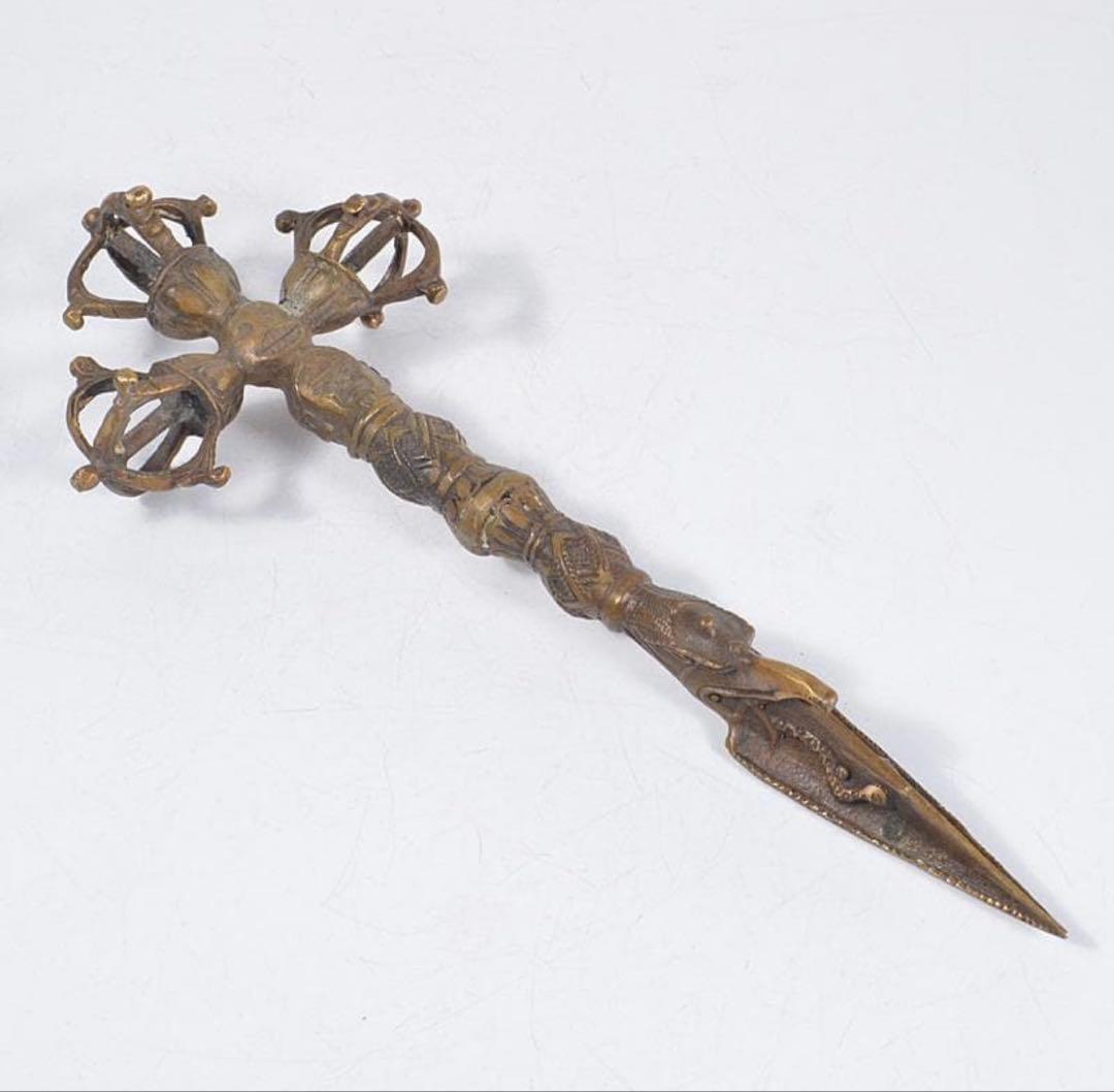 チベット密教法具　古銅鍍金 金剛杭　プルパ　骨董　アンティーク