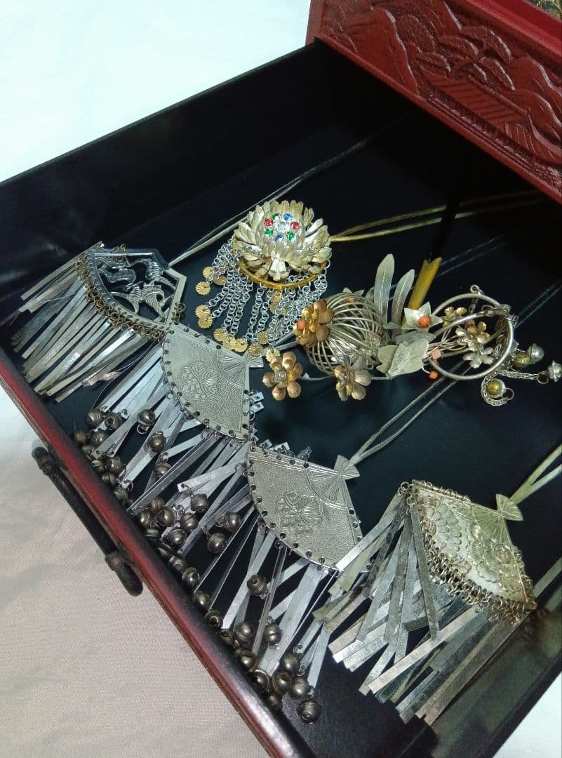アンティーク　銀びら　かんざし　色々とかんざし入れ　日本髪　珊瑚
