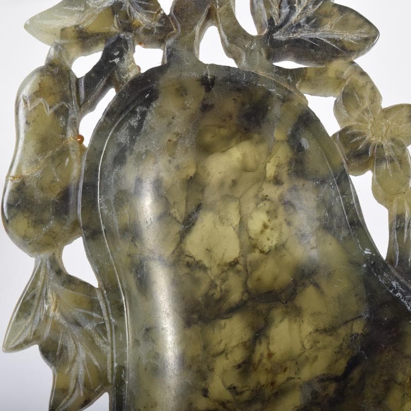 中国　玉石彫刻　瓢箪彫　水孟　筆洗　時代箱付　V　6955