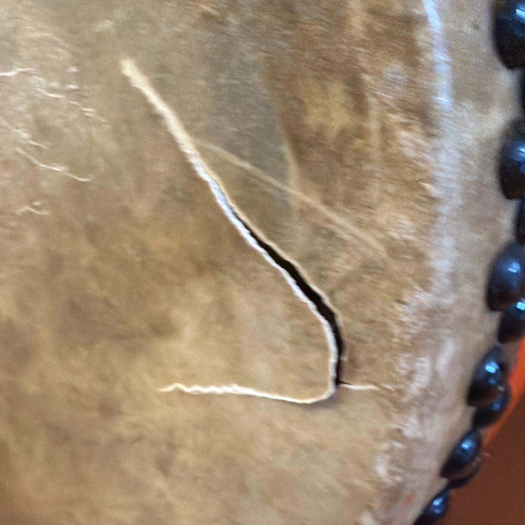 【銘板あり】平胴太鼓（宮太鼓） 岡田屋鳴物店　橙色 アンティーク