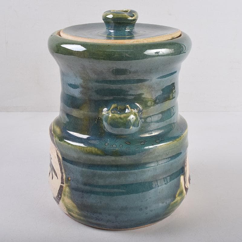 北大路魯山人作　青織部　木槌水指　黒田陶々庵極め箱　D　R8875B