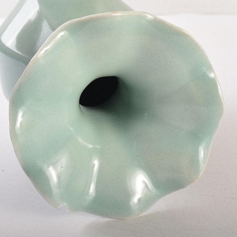 中国　龍泉窯　粉青釉　桔梗口双耳瓶　花入　C　6943