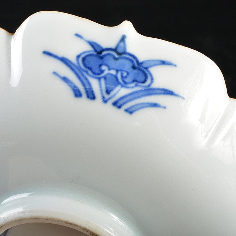 和食器　平安　三浦竹泉造　染付　吉文　輪花皿　五客　F　R5165