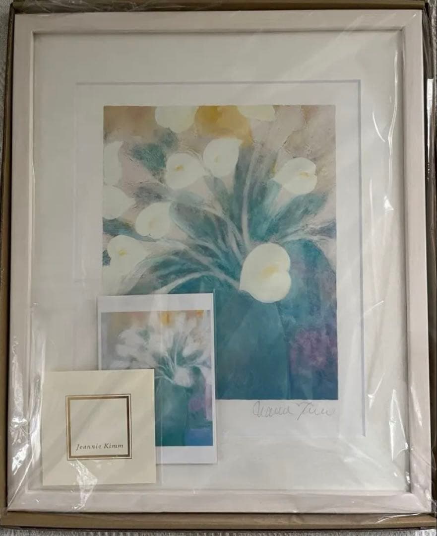 新品額入ジクレー　限定版画　直筆サイン、ED、証明書有　ジニー・キム　白い花