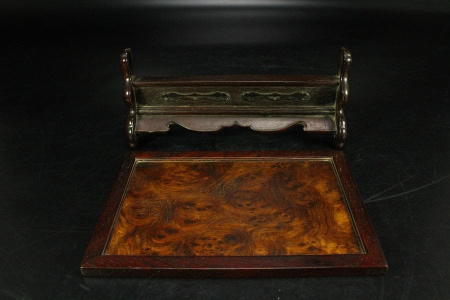 唐物 中国美術 紫檀台 葡萄木 硯屏 文房四宝(K-A864)