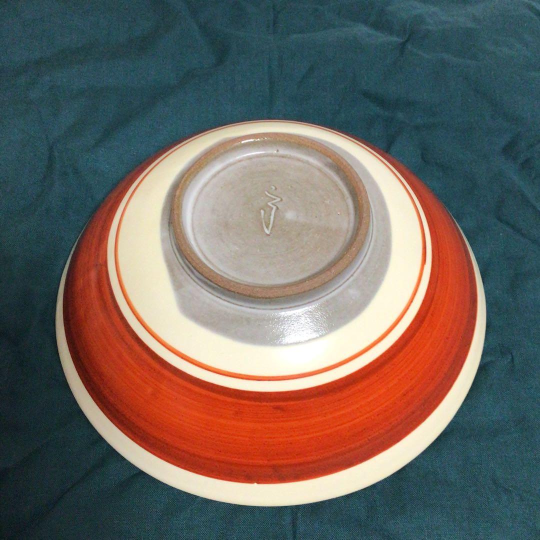 【人間国宝】佐伯守美 掻落し赤絵松文鉢 共箱付 益子焼　茶碗 陶器製