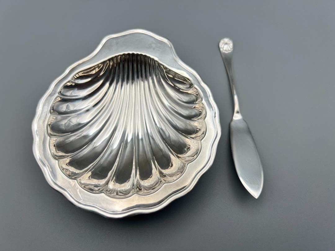 日出島　銀製　刻印　シルバートレイ　バターナイフ　シェル型トレイ　総重量約54g