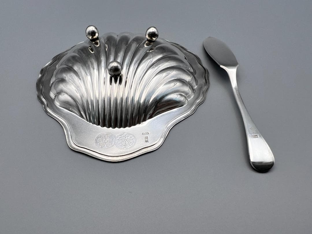 日出島　銀製　刻印　シルバートレイ　バターナイフ　シェル型トレイ　総重量約54g