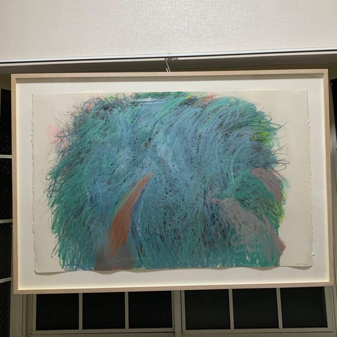 ✨抽象的なデザイン 青緑色の抽象画 アクリル絵の具+オイルスティックで描かれた画