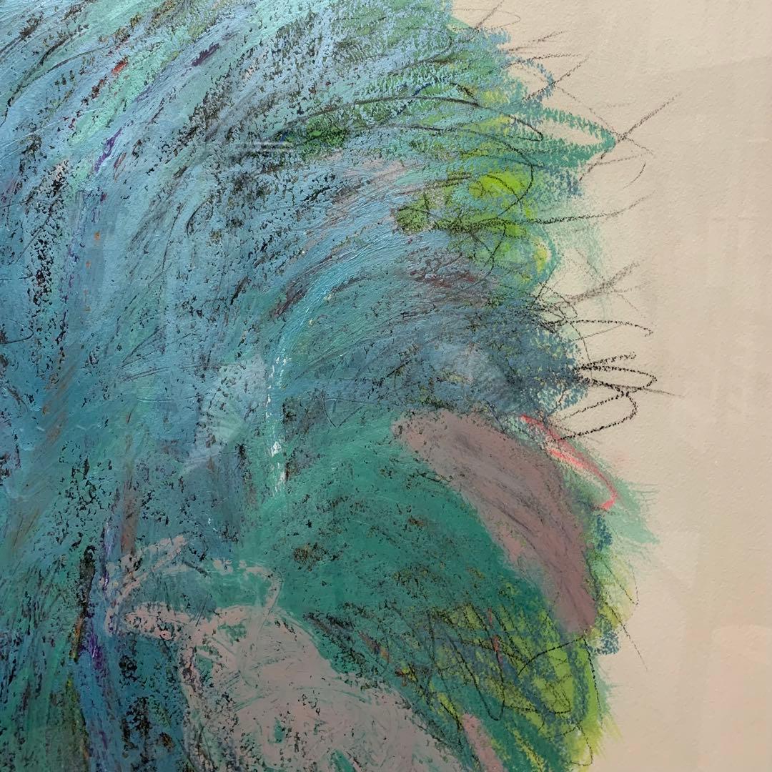 ✨抽象的なデザイン 青緑色の抽象画 アクリル絵の具+オイルスティックで描かれた画