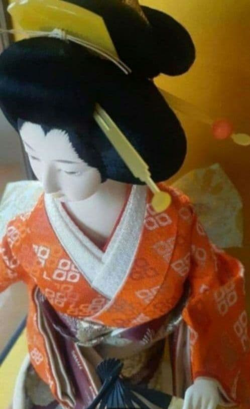 日本人形 舞扇 ガラスケース付き 昭和アンティーク雑貨インテリア 芸子 日本舞踊