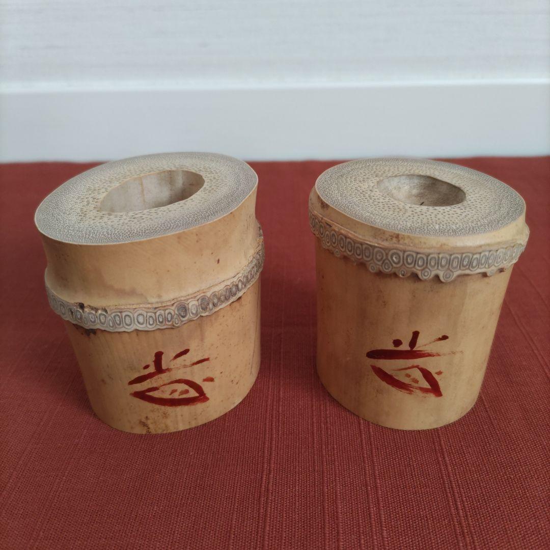 茶道具高野宗陵造　竹蓋置一双炉用風炉用　共布　共箱　大徳寺藤井誡堂書付　名:誡堂