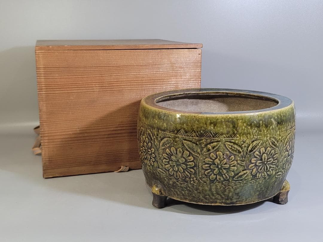 煎茶 織部釉 纏枝蓮花紋 瓶掛 時代物 古美術 DT247