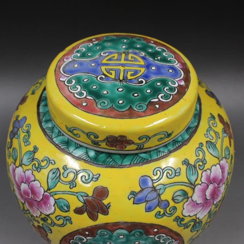 清康熙パステル彩花枝寿紋茶蓋缶 景徳鎮 陶磁器 装飾品 工芸品 美術品 置物