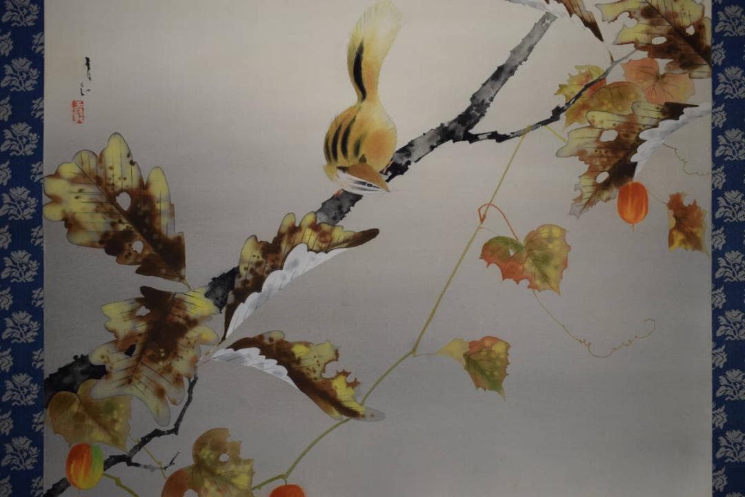 不詳/作者不詳/紅葉リス図/烏瓜/カラスウリ/布袋屋掛軸HG-839