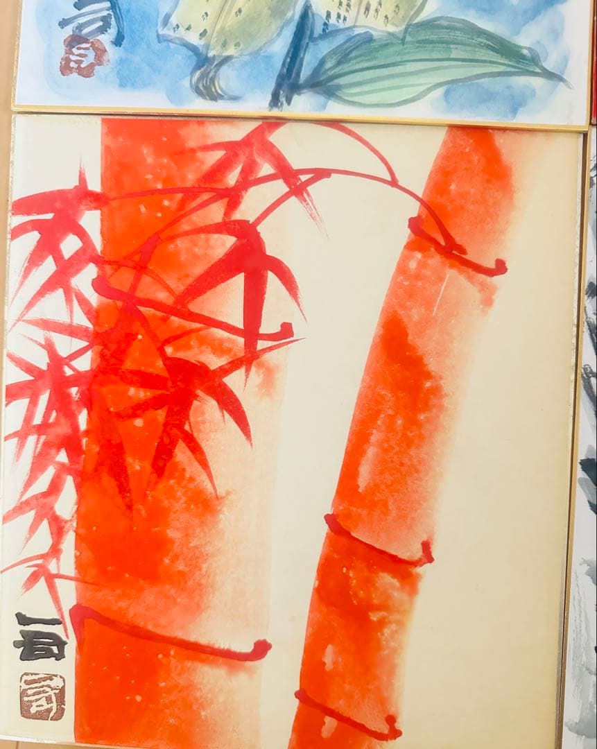 赤羽根一司 色紙4板セット長野県出身 日本画府理事 仏画壇でも活躍