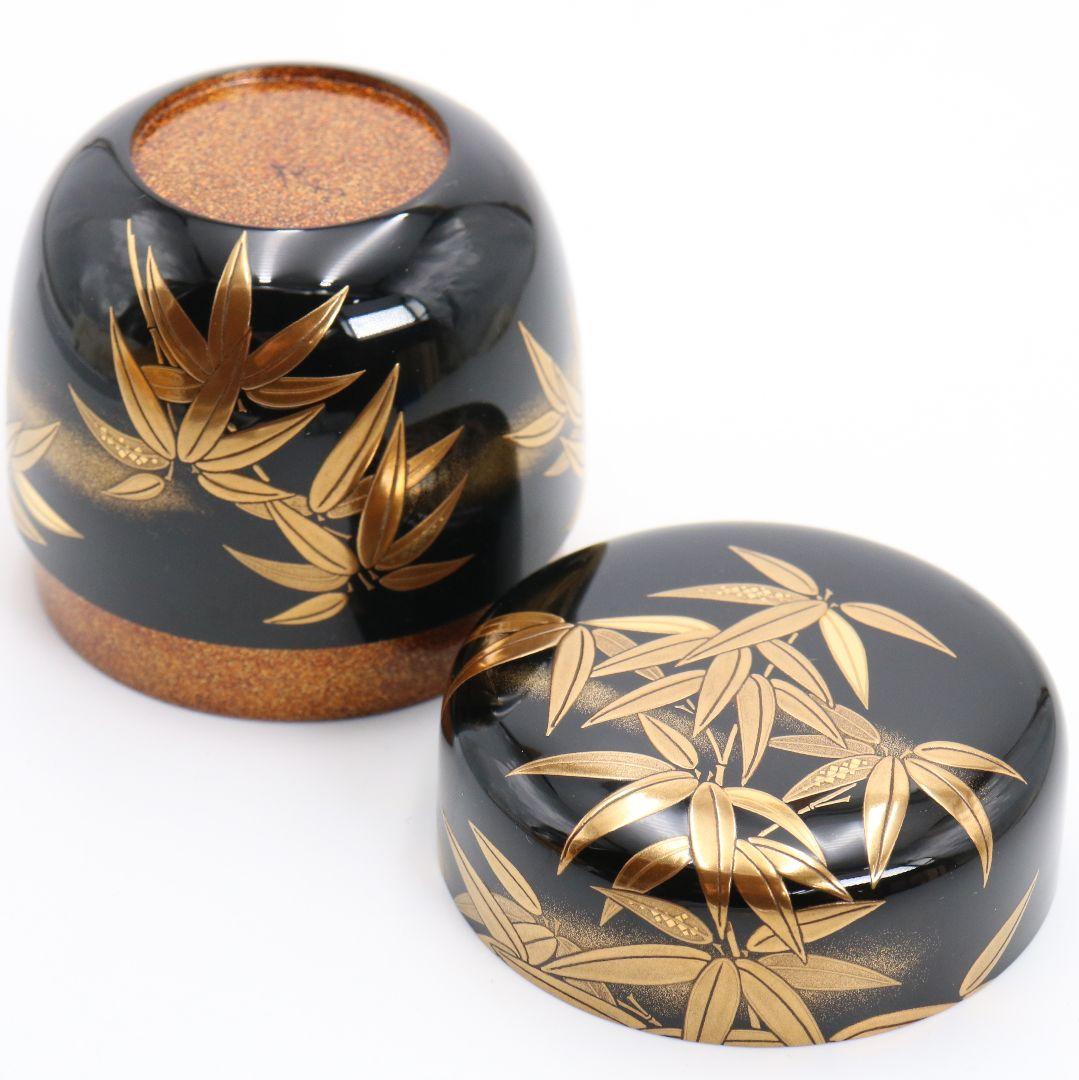 下出光斎作 呉竹蒔絵 大棗 金蒔絵 内金梨子地 茶道具 共箱共布　SN949N7