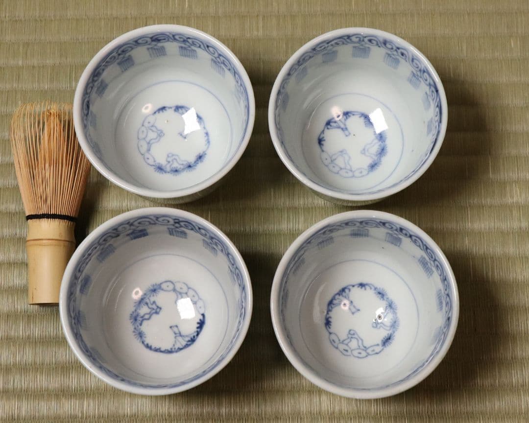 【CM78】古伊万里 青磁 染付 猪口 四客 陶芸 湯呑 酒器 小鉢 向付 懐石