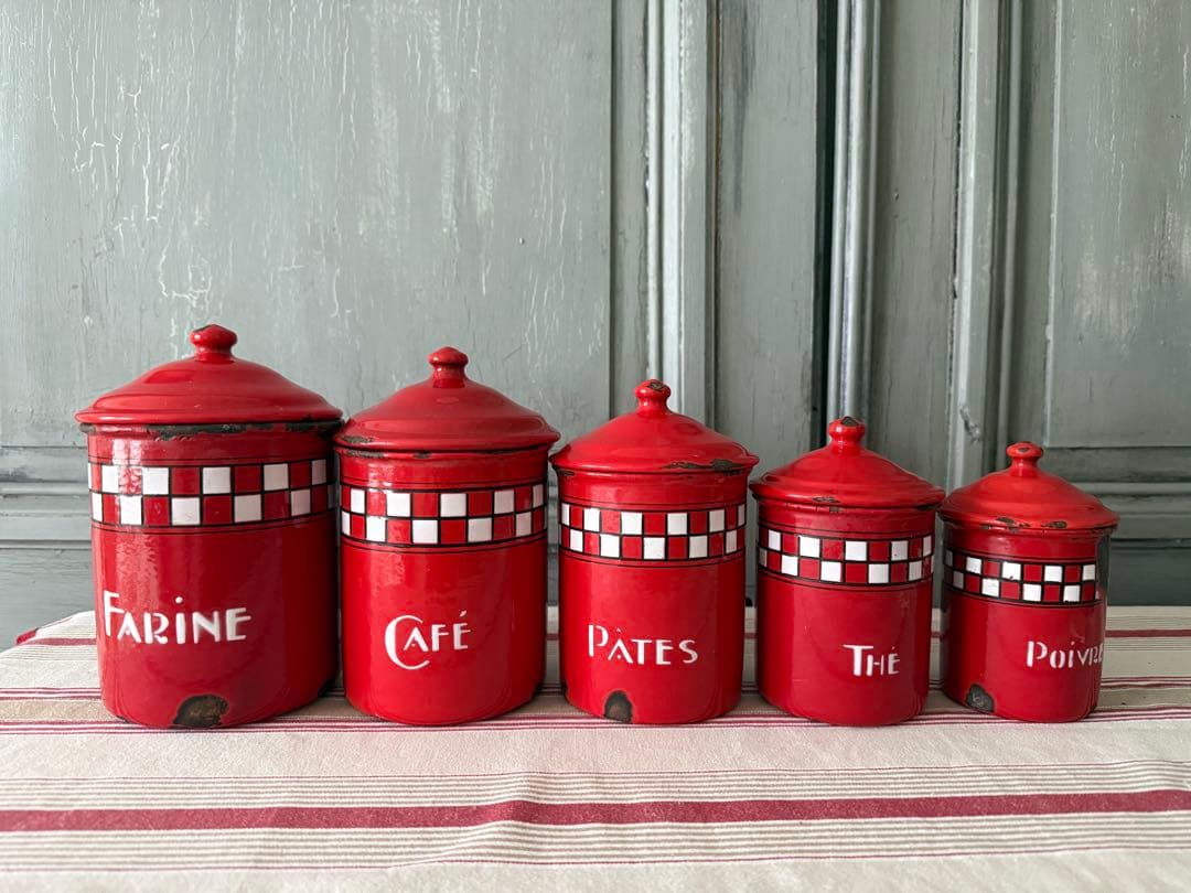 フランスアンティーク　ホーローのキャスター5個セット