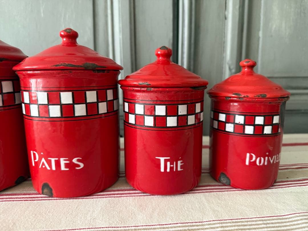 フランスアンティーク　ホーローのキャスター5個セット