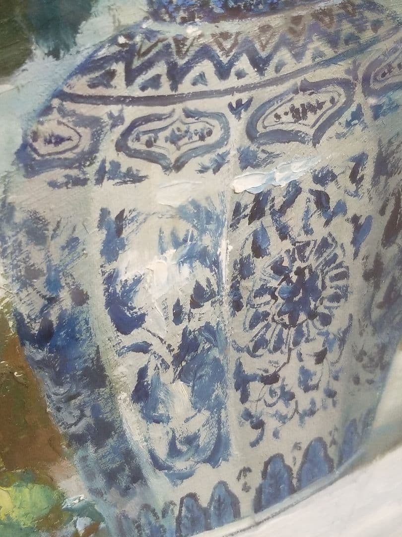 窓辺の薔薇 堀哲夫 黄色のバラの油彩画 大作