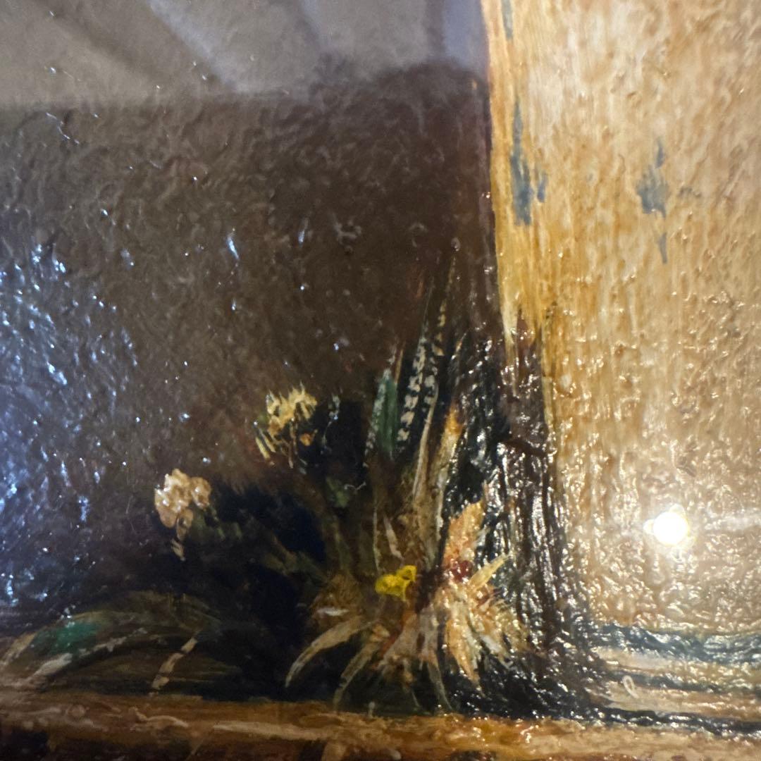 油彩画 原画 鍋島正一 白い花 0号 三越美術選品会出品作品 額装付き 静物画