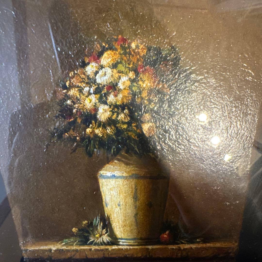 油彩画 原画 鍋島正一 白い花 0号 三越美術選品会出品作品 額装付き 静物画