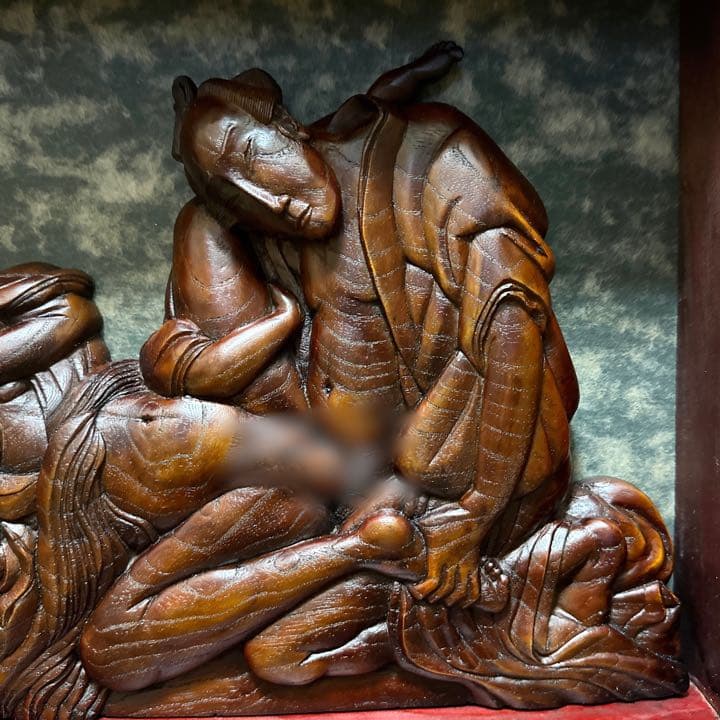 木彫り春画 枕絵 あぶな絵 岳峯字彫之 鳥居清長画