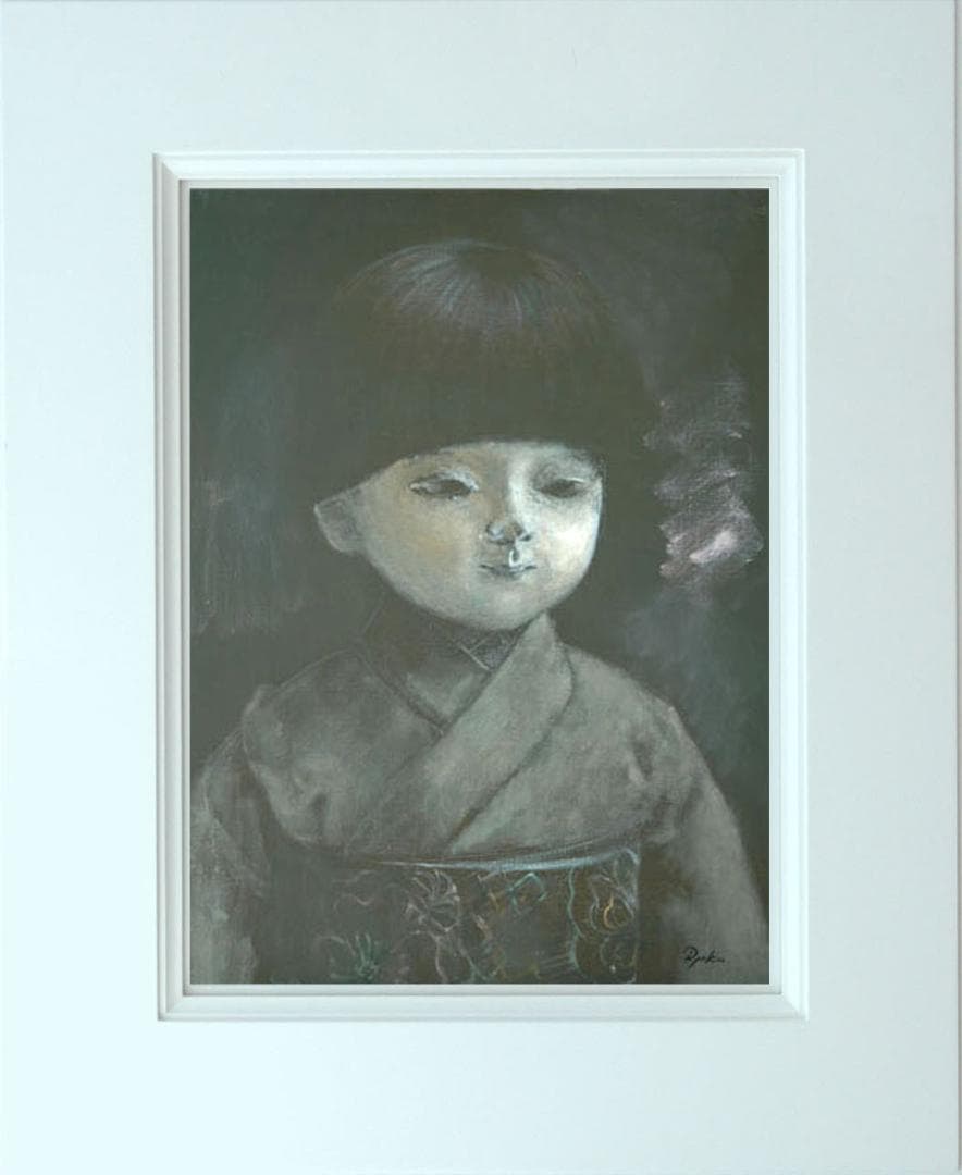 油絵 菅家令子 絵 絵画インテリアF6-080118 市松人形 日本人形 可愛い